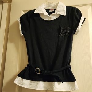 Collared black sequin pocket top